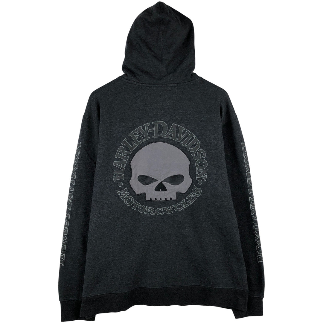 Harley-Davidson Skull Pattern Full-Zip Hoodie, Men's Size L cotton black type Vintage Second Hand