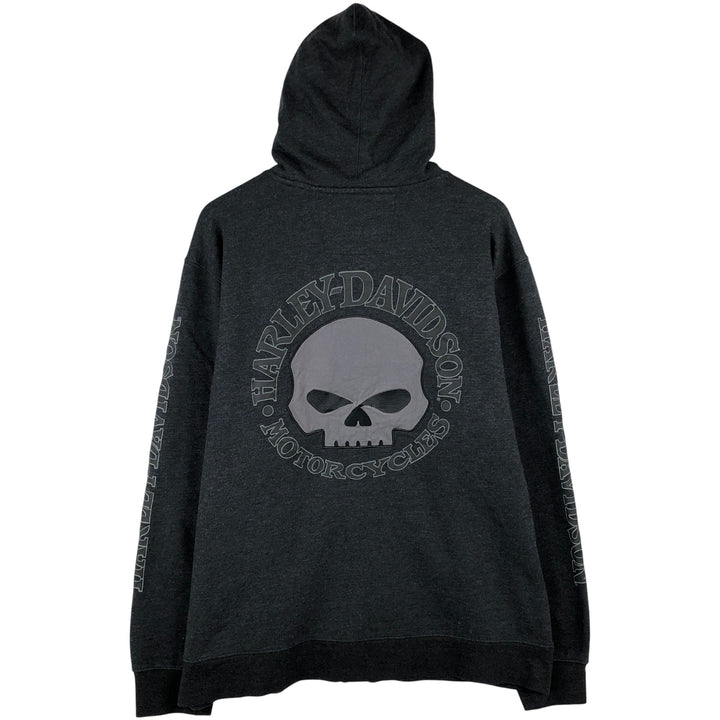 Harley-Davidson Skull Pattern Full-Zip Hoodie, Men's Size L cotton black type Vintage Second Hand