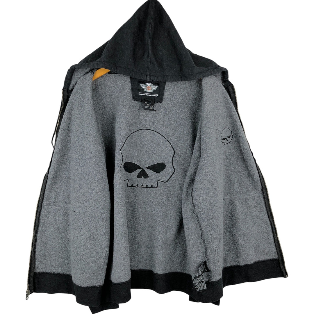 Harley-Davidson Skull Pattern Full-Zip Hoodie, Men's Size L cotton black type Vintage Second Hand