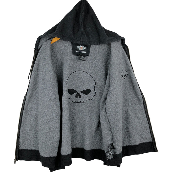 Harley-Davidson Skull Pattern Full-Zip Hoodie, Men's Size L cotton black type Vintage Second Hand