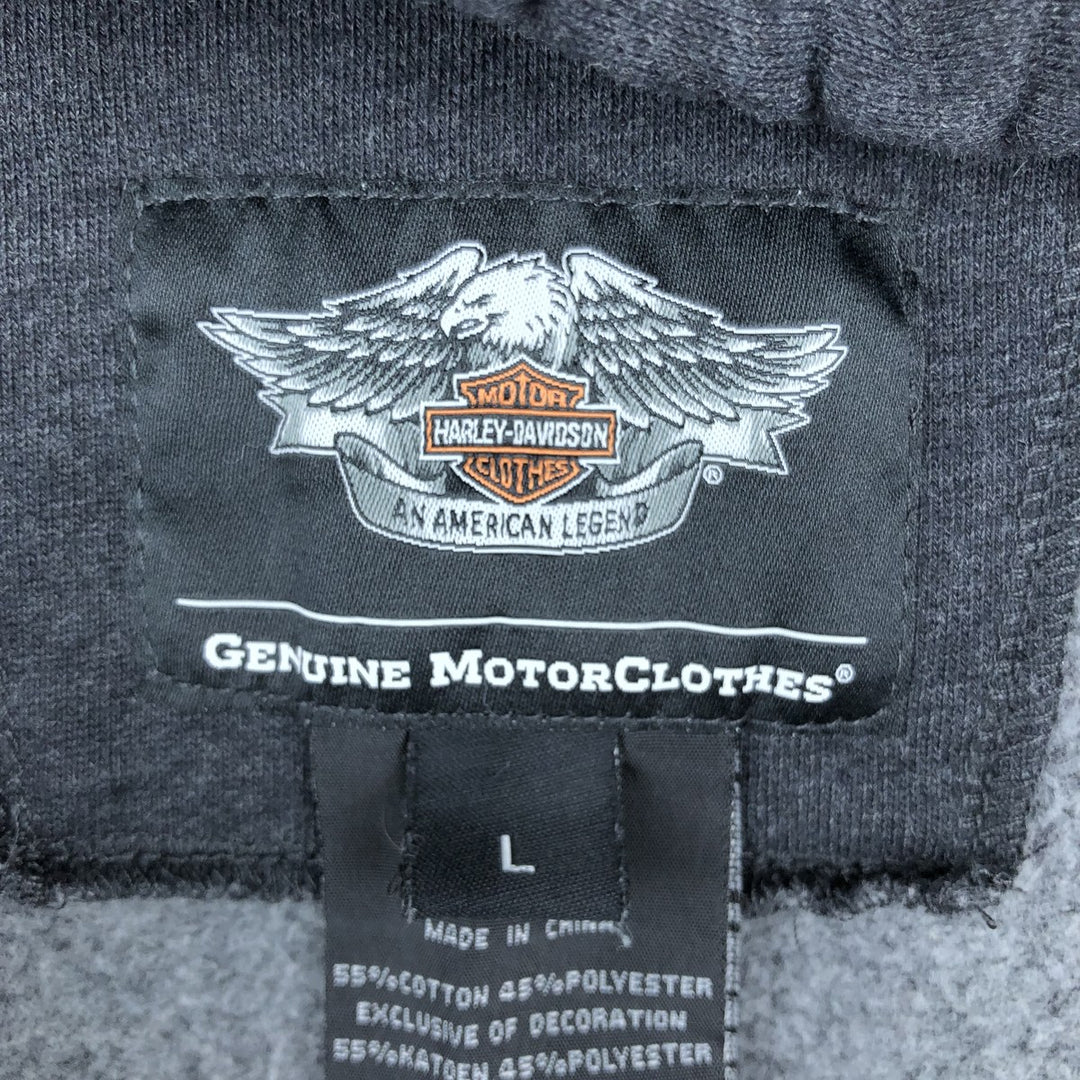 Harley-Davidson Skull Pattern Full-Zip Hoodie, Men's Size L cotton black type Vintage Second Hand