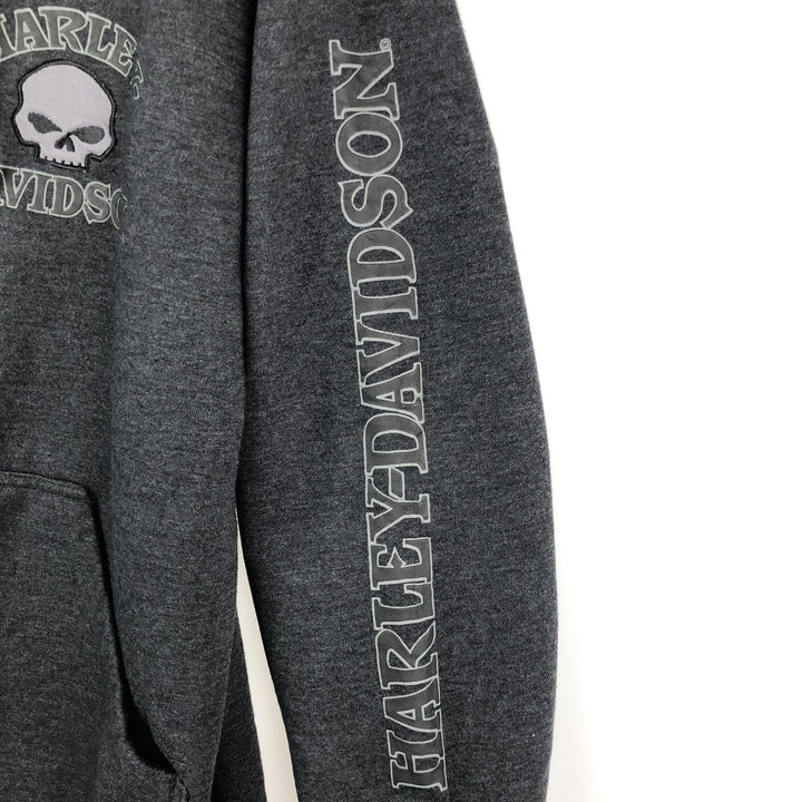 Harley-Davidson Skull Pattern Full-Zip Hoodie, Men's Size L cotton black type Vintage Second Hand