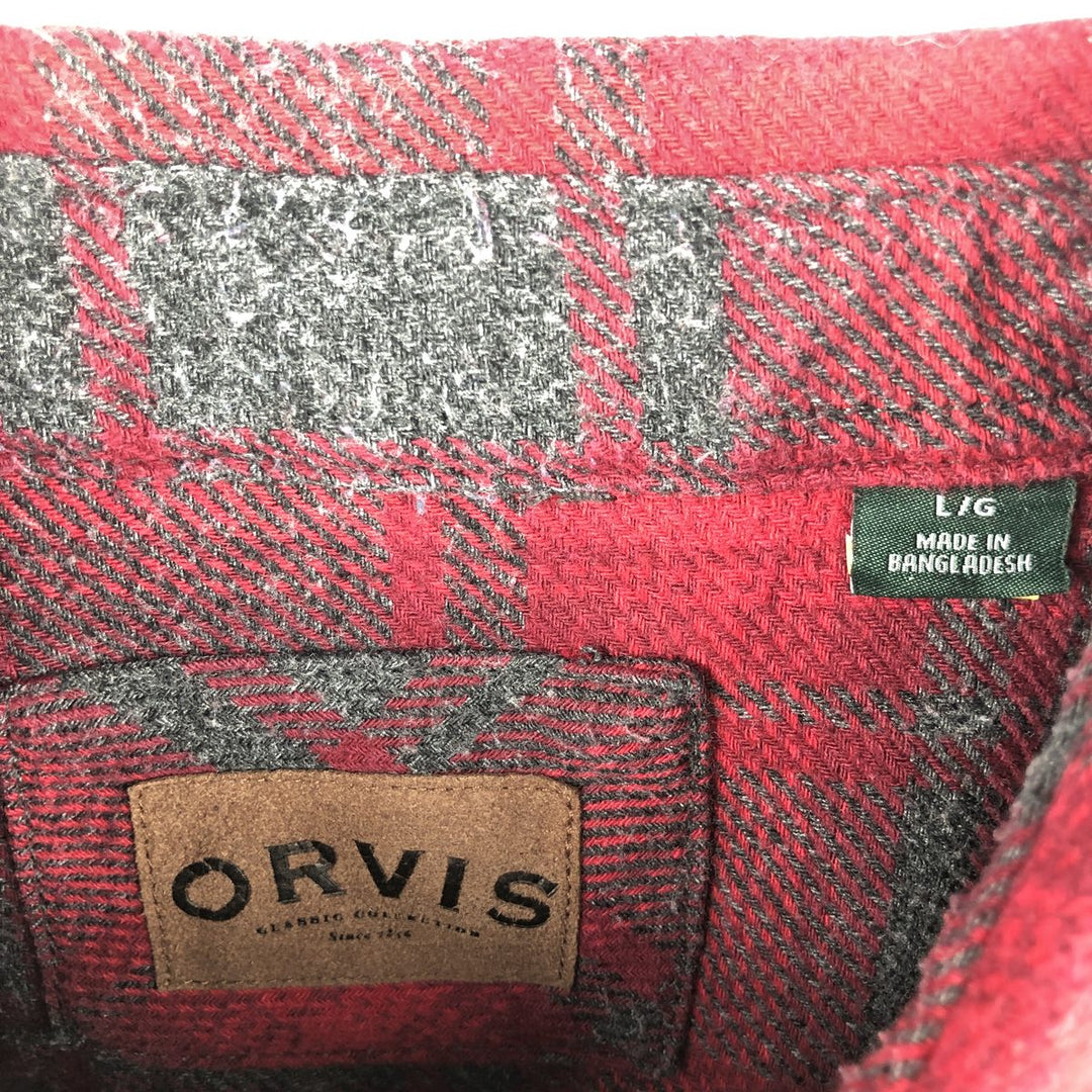 ORVIS Ombre Check Long Sleeve Heavy Flannel Check Shirt, Men's Size L cotton red type Vintage Second Hand