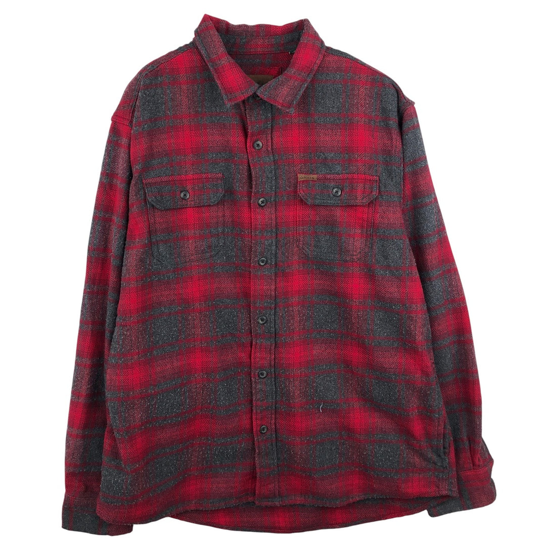 ORVIS Long Sleeve Heavy Flannel Check Shirt, Men's XL cotton red type Vintage Second Hand