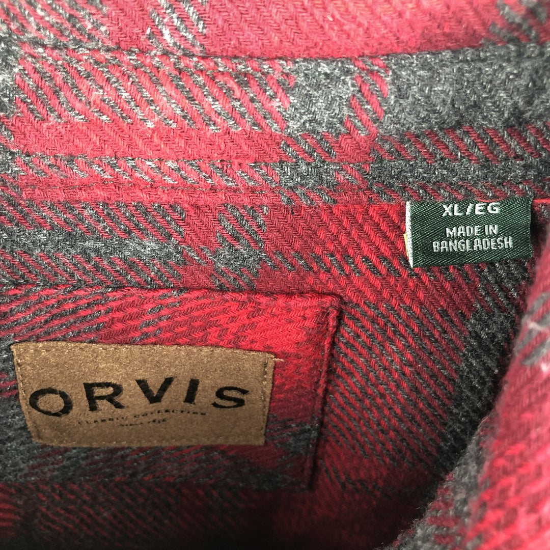 ORVIS Long Sleeve Heavy Flannel Check Shirt, Men's XL cotton red type Vintage Second Hand