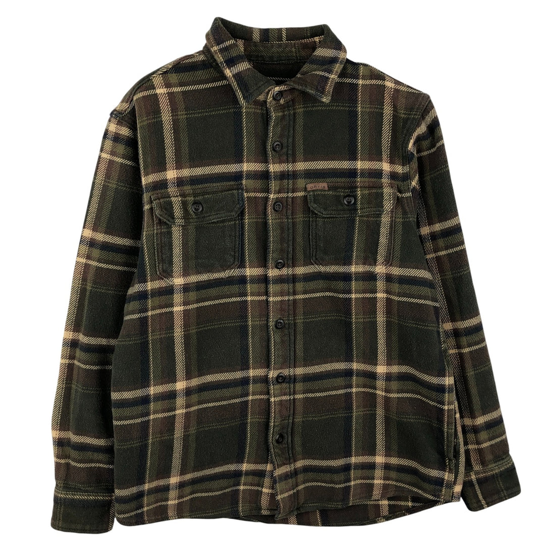 Orvis Long Sleeve Heavy Flannel Check Shirt, Men's Size Small cotton Khaki type sage green Vintage Second Hand