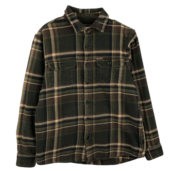 Orvis Long Sleeve Heavy Flannel Check Shirt, Men's Size Small cotton Khaki type sage green Vintage Second Hand