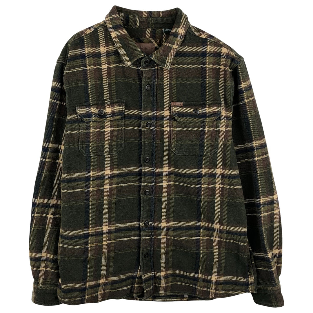 ORVIS Long Sleeve Heavy Flannel Check Shirt, Men's XL cotton Khaki type sage green Vintage Second Hand