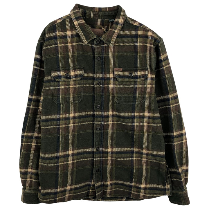 ORVIS Long Sleeve Heavy Flannel Check Shirt, Men's XL cotton Khaki type sage green Vintage Second Hand
