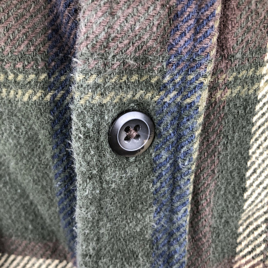 ORVIS Long Sleeve Heavy Flannel Check Shirt, Men's XL cotton Khaki type sage green Vintage Second Hand