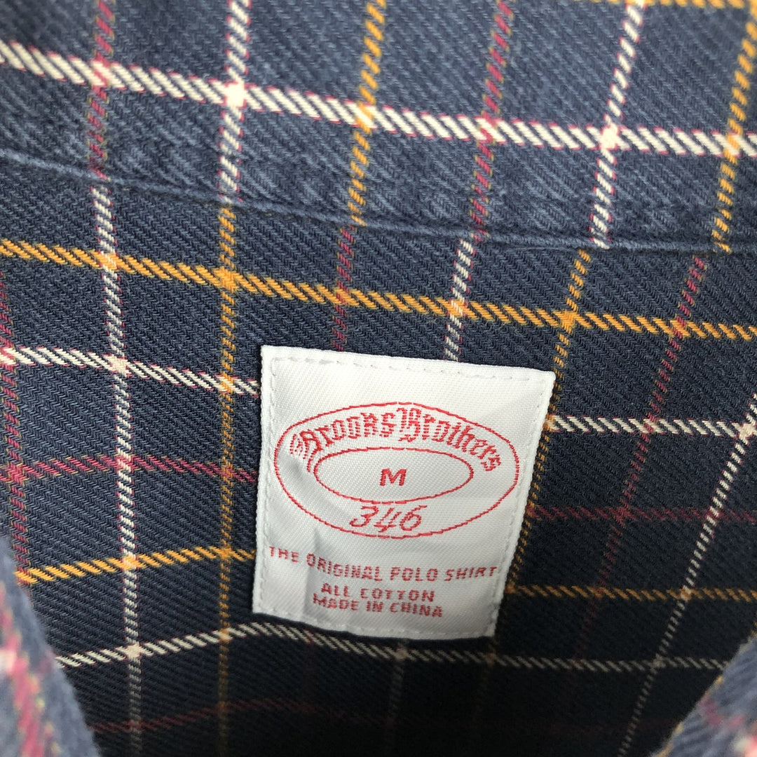 Brooks Brothers 346 Long Sleeve Button-Down Light Flannel Check Shirt, Men's Size Medium cotton navy blue type Vintage Second Hand