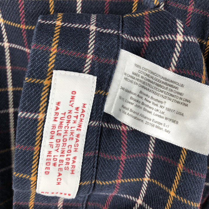 Brooks Brothers 346 Long Sleeve Button-Down Light Flannel Check Shirt, Men's Size Medium cotton navy blue type Vintage Second Hand