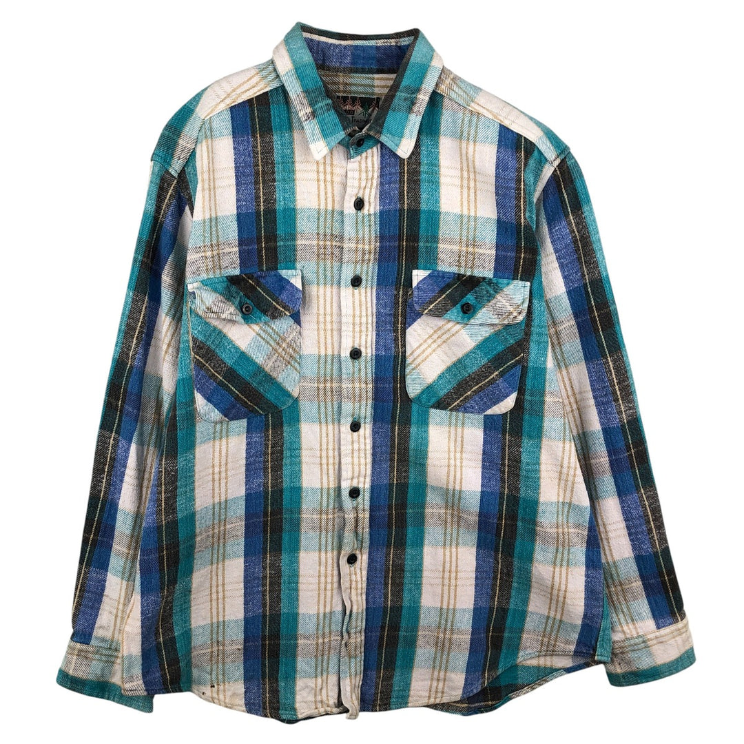 BOG Trading Co. Long Sleeve Heavy Flannel Check Shirt, Men's Size XL unclear Emerald green Vintage Second Hand