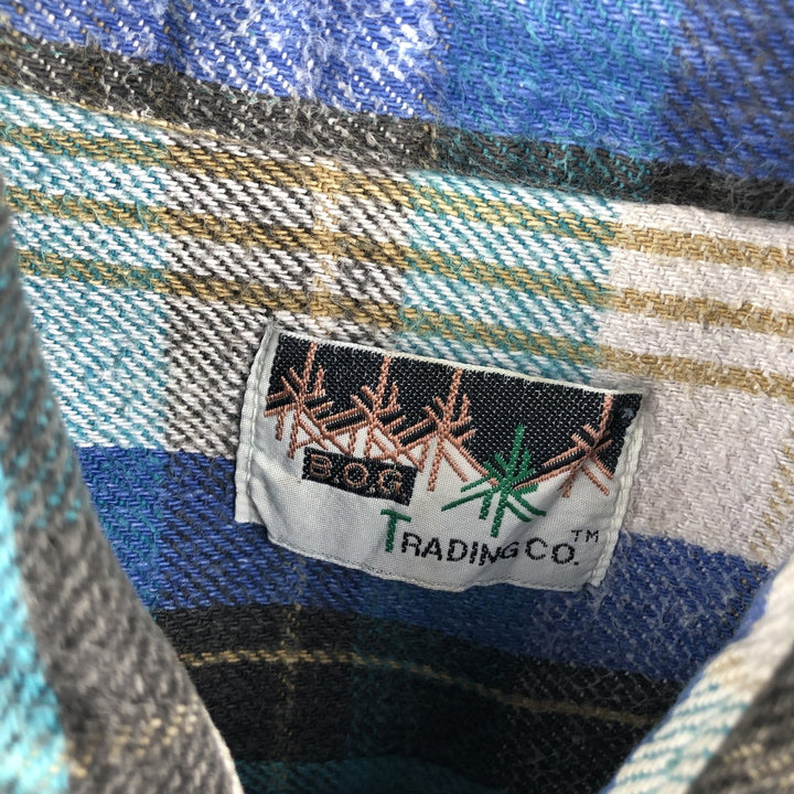 BOG Trading Co. Long Sleeve Heavy Flannel Check Shirt, Men's Size XL unclear Emerald green Vintage Second Hand