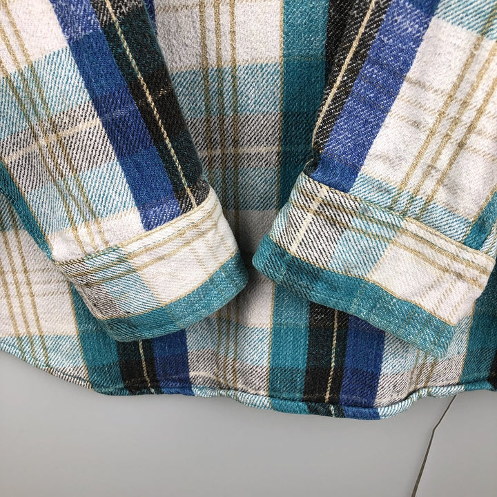 BOG Trading Co. Long Sleeve Heavy Flannel Check Shirt, Men's Size XL unclear Emerald green Vintage Second Hand