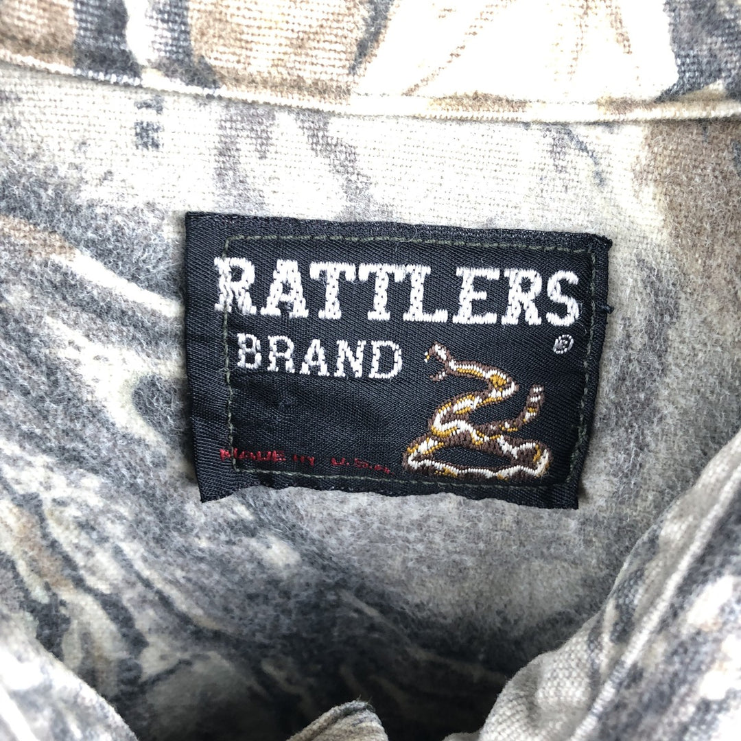 Vintage 90'S Rattlers Brand Camouflage Pattern Realtree Camo Long Sleeve Heavy Flannel Shirt, Men's Size XL unclear Beige type Vintage Second Hand