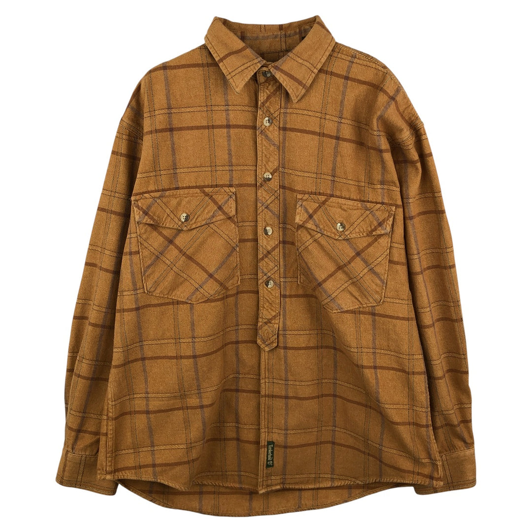 Vintage 90'S Timberland long-sleeved flannel check shirt, size M, men's cotton beige type brown Vintage Second Hand