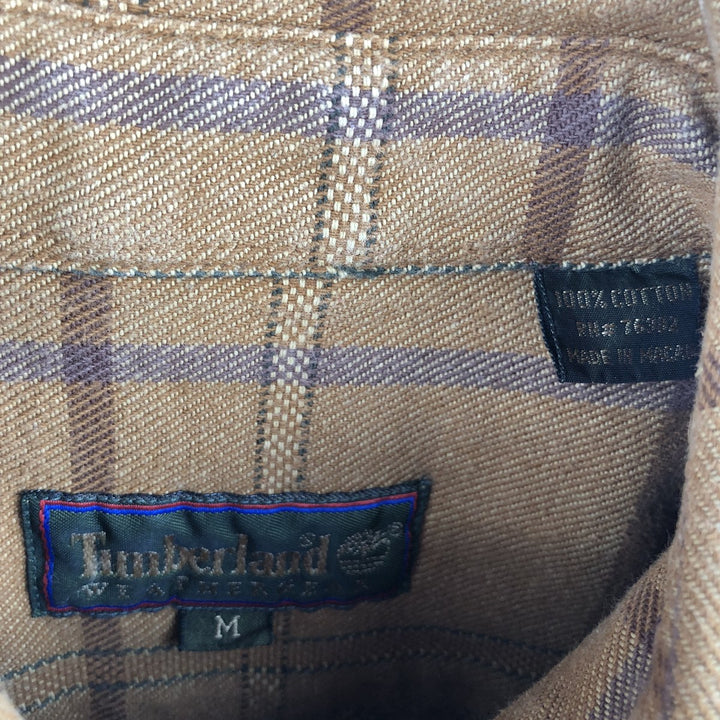 Vintage 90'S Timberland long-sleeved flannel check shirt, size M, men's cotton beige type brown Vintage Second Hand
