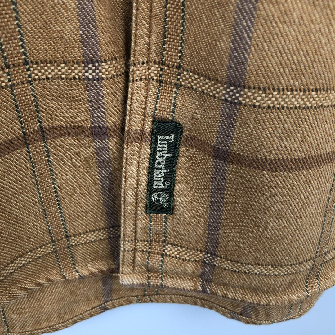 Vintage 90'S Timberland long-sleeved flannel check shirt, size M, men's cotton beige type brown Vintage Second Hand
