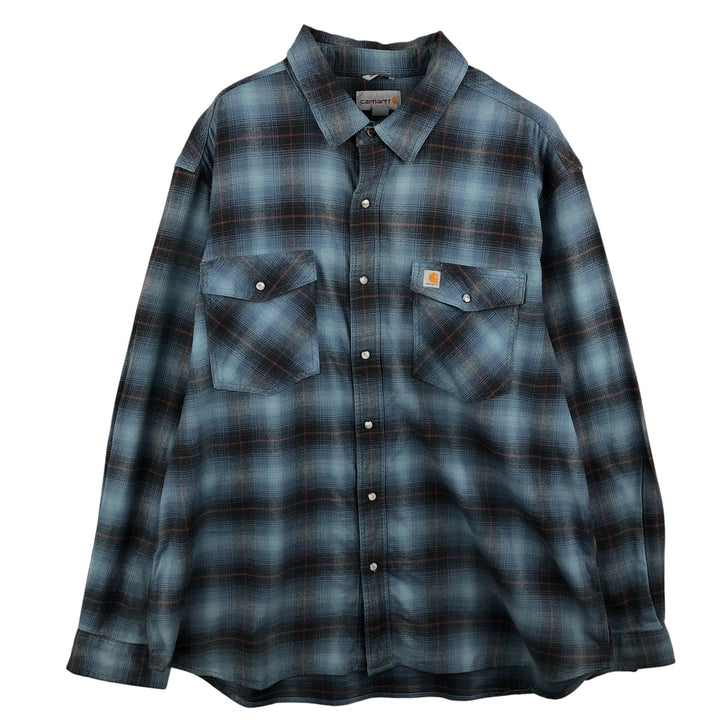 Carhartt Relaxed Fit Ombre Check Long Sleeve Flannel Check Shirt, Men's XL cotton blue type Vintage Second Hand