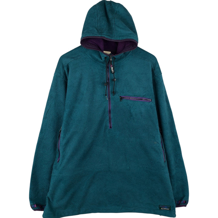 1990'S LLBean Half-Zip Fleece Pullover Hoodie, Men's XL, Vintage unclear green type Vintage Second Hand