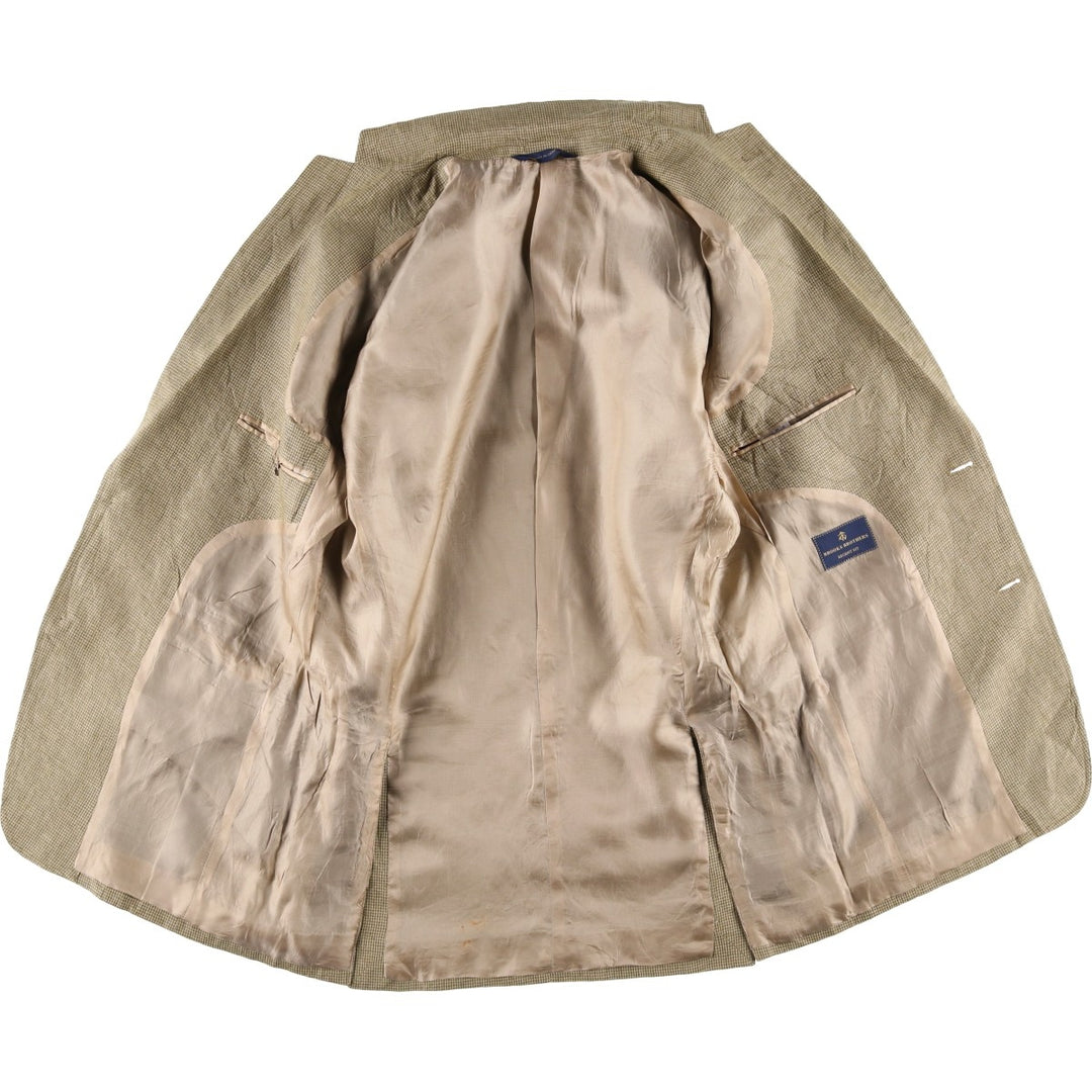 Brooks Brothers Regent Fit Houndstooth Pattern Linen Tailored Jacket, Men's Size Medium linen Beige type Vintage Second Hand
