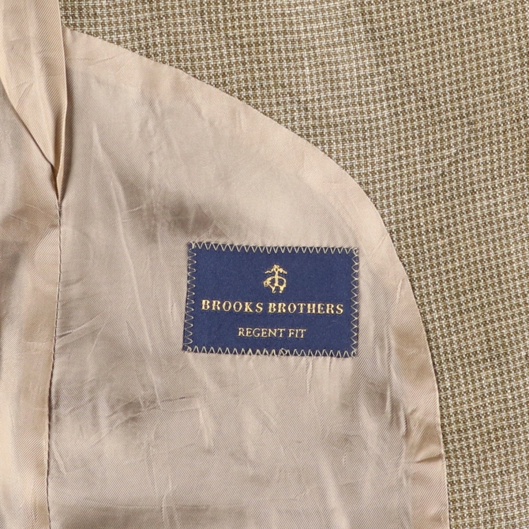 Brooks Brothers Regent Fit Houndstooth Pattern Linen Tailored Jacket, Men's Size Medium linen Beige type Vintage Second Hand