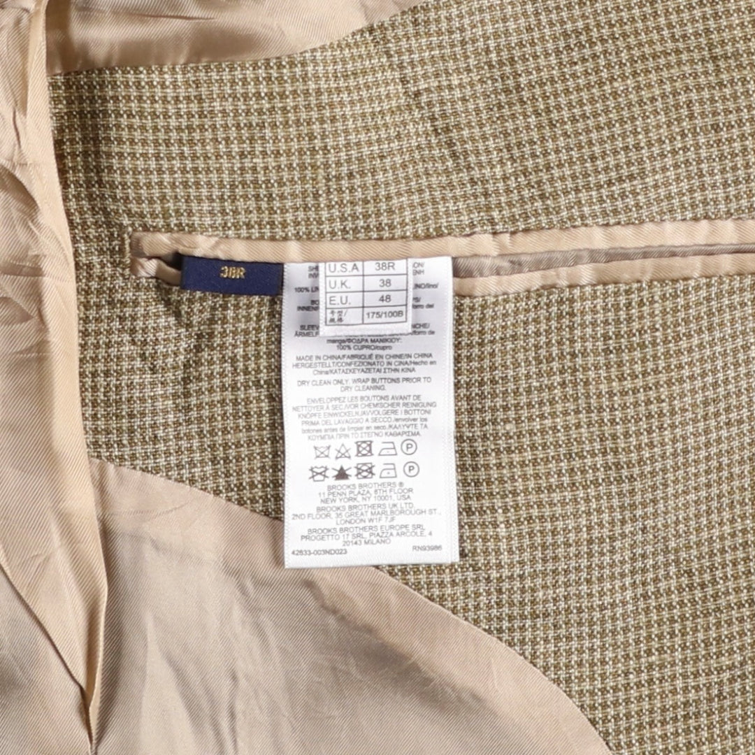Brooks Brothers Regent Fit Houndstooth Pattern Linen Tailored Jacket, Men's Size Medium linen Beige type Vintage Second Hand