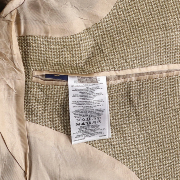 Brooks Brothers Regent Fit Houndstooth Pattern Linen Tailored Jacket, Men's Size Medium linen Beige type Vintage Second Hand