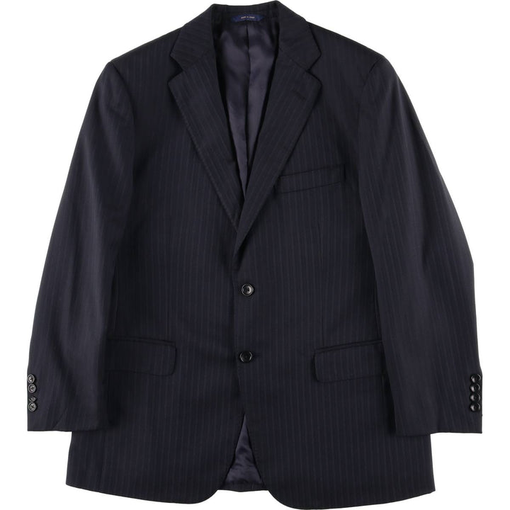 Brooks Brothers 1818 Stripe Pattern Wool Tailored Jacket, Made in Italy, Men's Size M (approx.) wool navy blue type Vintage Second Hand