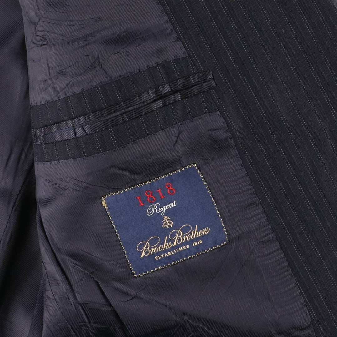 Brooks Brothers 1818 Stripe Pattern Wool Tailored Jacket, Made in Italy, Men's Size M (approx.) wool navy blue type Vintage Second Hand