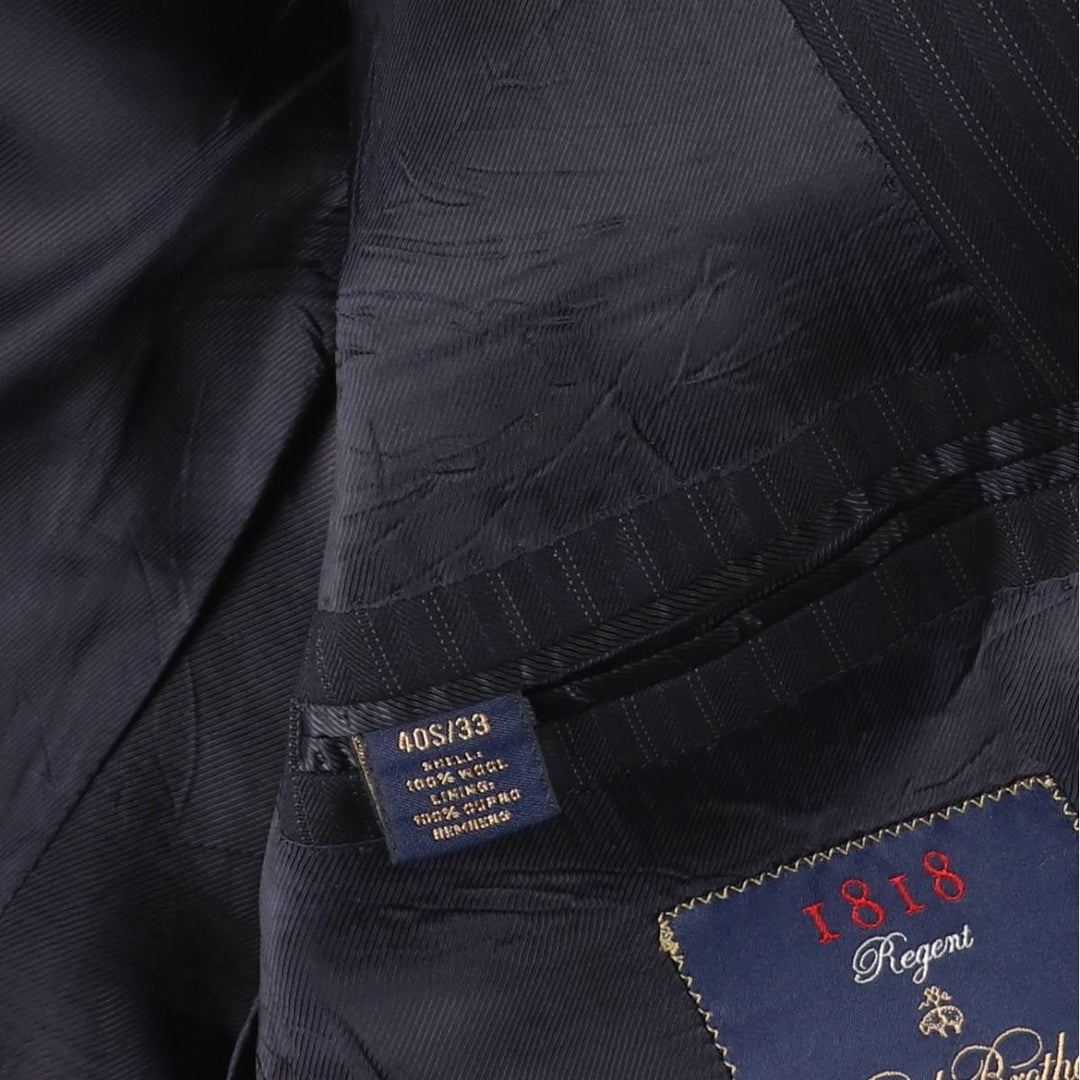 Brooks Brothers 1818 Stripe Pattern Wool Tailored Jacket, Made in Italy, Men's Size M (approx.) wool navy blue type Vintage Second Hand