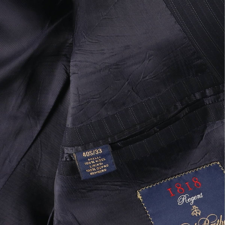 Brooks Brothers 1818 Stripe Pattern Wool Tailored Jacket, Made in Italy, Men's Size M (approx.) wool navy blue type Vintage Second Hand