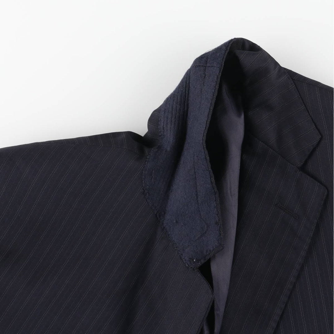 Brooks Brothers 1818 Stripe Pattern Wool Tailored Jacket, Made in Italy, Men's Size M (approx.) wool navy blue type Vintage Second Hand
