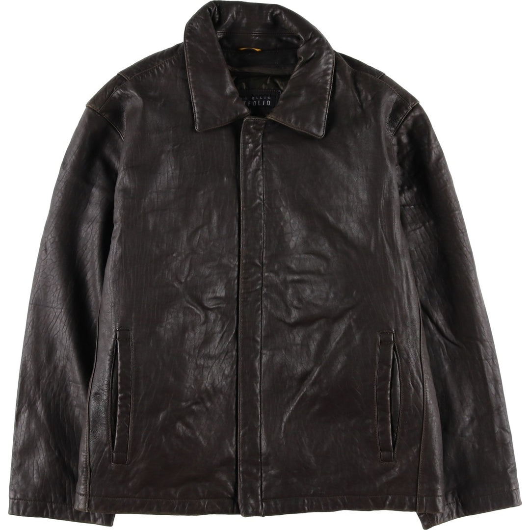90'S Perry Ellis PORTFOLIO padded leather jacket, men's size XL, vintage genuine leather brown type Vintage Second Hand