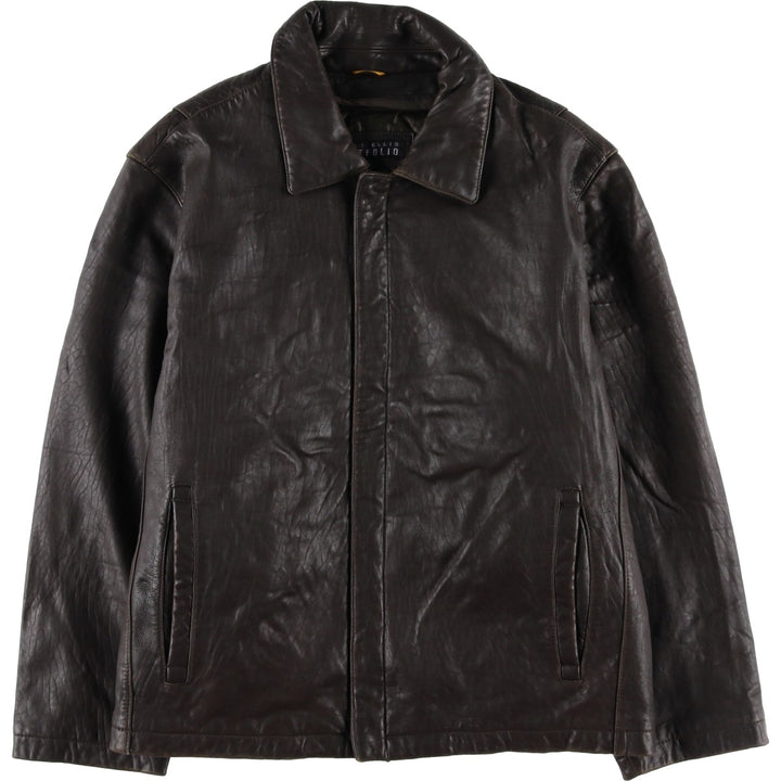 90'S Perry Ellis PORTFOLIO padded leather jacket, men's size XL, vintage genuine leather brown type Vintage Second Hand