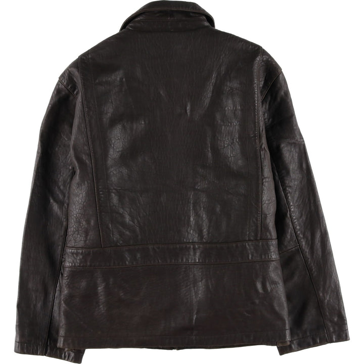 90'S Perry Ellis PORTFOLIO padded leather jacket, men's size XL, vintage genuine leather brown type Vintage Second Hand