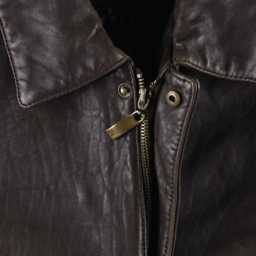 90'S Perry Ellis PORTFOLIO padded leather jacket, men's size XL, vintage genuine leather brown type Vintage Second Hand