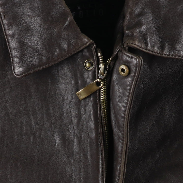 90'S Perry Ellis PORTFOLIO padded leather jacket, men's size XL, vintage genuine leather brown type Vintage Second Hand