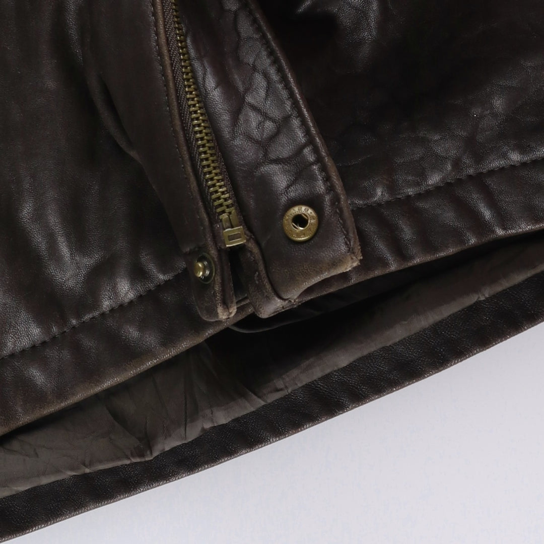90'S Perry Ellis PORTFOLIO padded leather jacket, men's size XL, vintage genuine leather brown type Vintage Second Hand