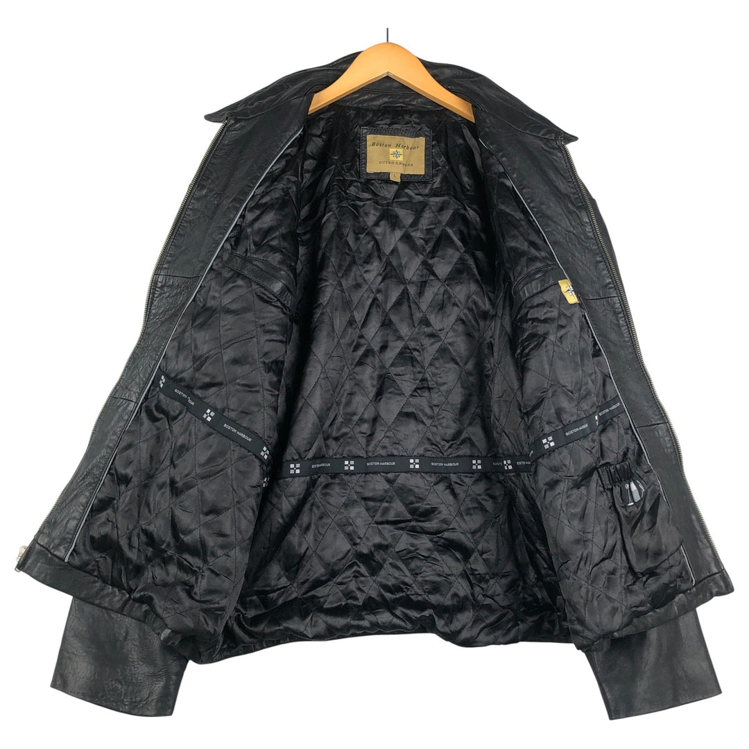 Boston Harbor Swing Top Padded Leather Blouson, Men's Size L genuine leather black type Vintage Second Hand