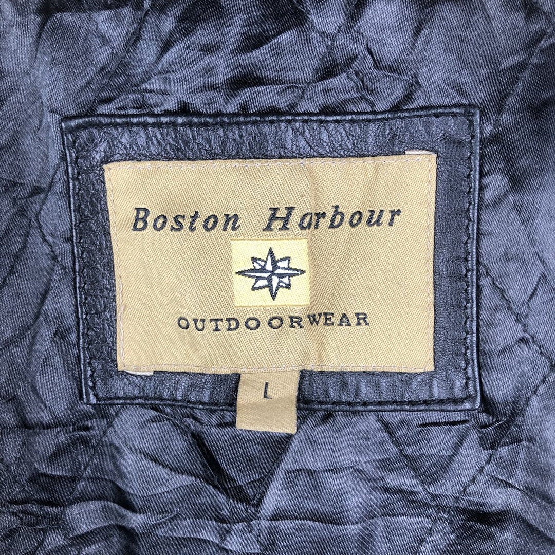 Boston Harbor Swing Top Padded Leather Blouson, Men's Size L genuine leather black type Vintage Second Hand