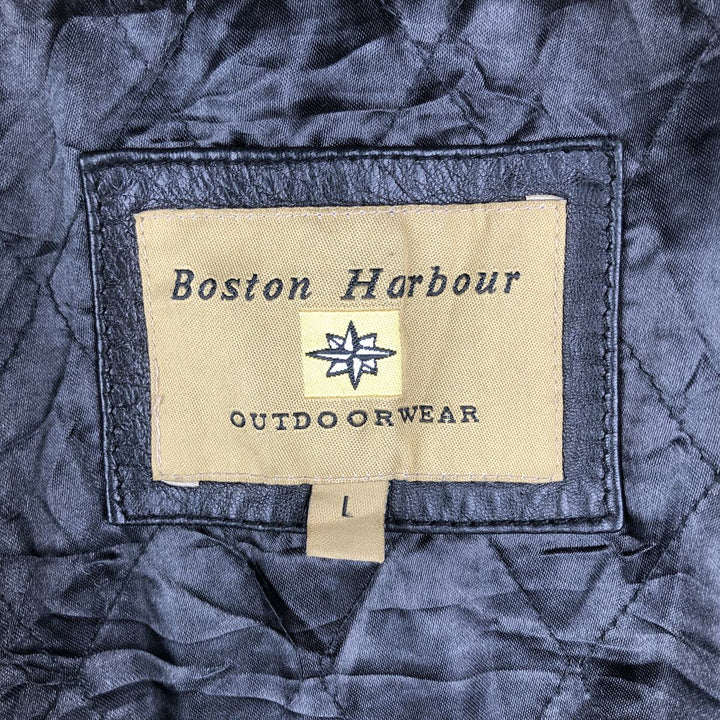 Boston Harbor Swing Top Padded Leather Blouson, Men's Size L genuine leather black type Vintage Second Hand