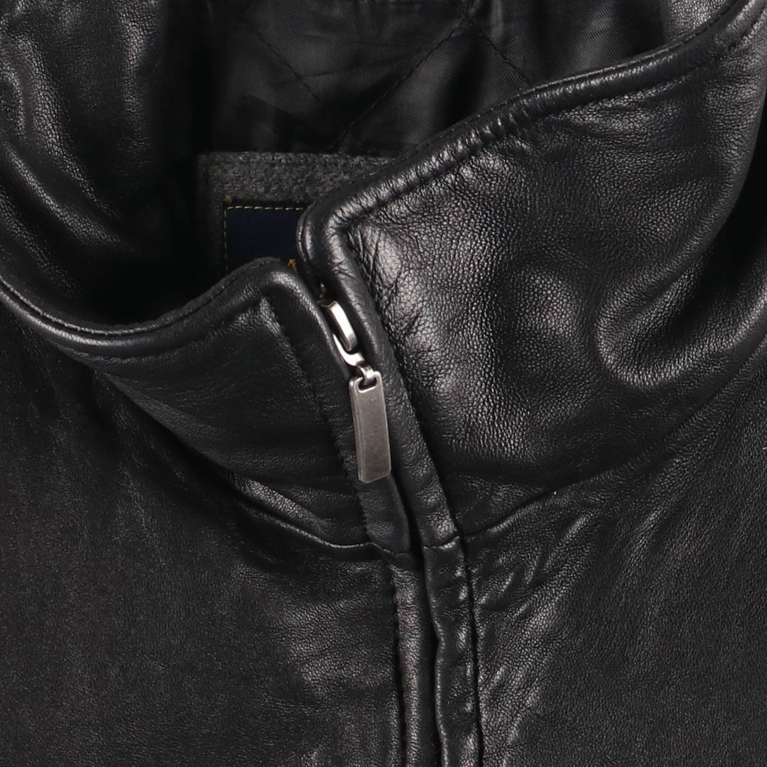 MACHIAVELLI Padded Stand Collar Leather Jacket, Men's Size L unclear black type Vintage Second Hand