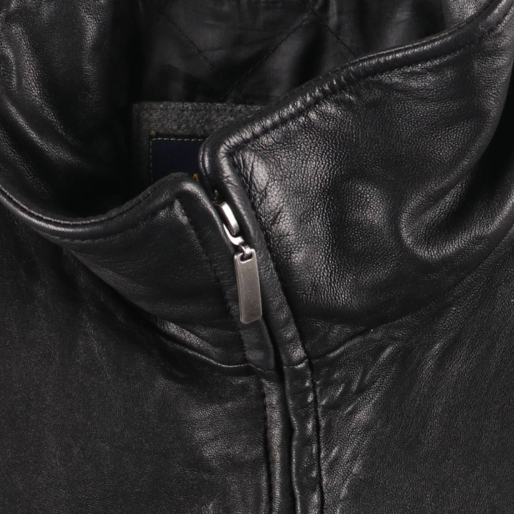 MACHIAVELLI Padded Stand Collar Leather Jacket, Men's Size L unclear black type Vintage Second Hand