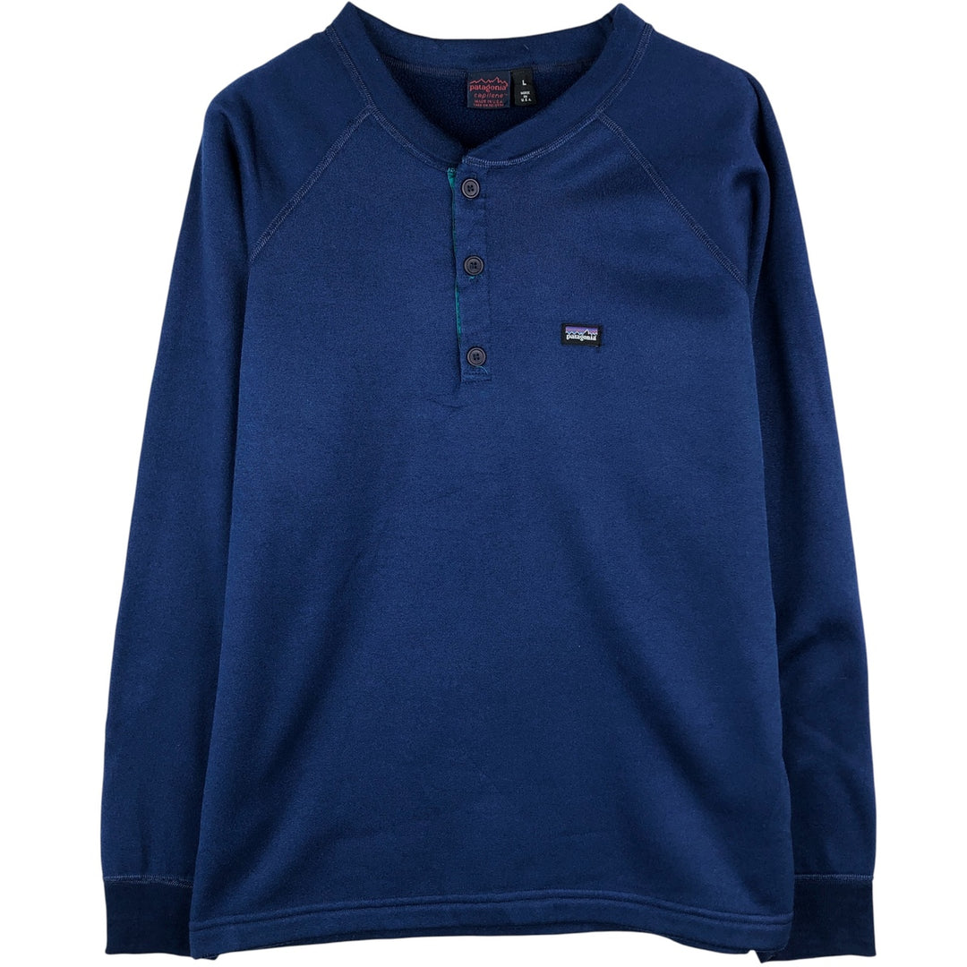 2000'S Patagonia Capilene 42261F8 Henley Fleece Sweatshirt, Made in USA, Men's Size L polyester navy blue type Vintage Second Hand