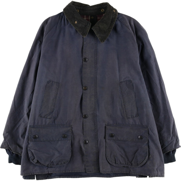 1990'S Barbour Bedale (formerly 3 Warrant) waxed cotton oiled jacket, Made in England, C50, Men's XXL cotton navy blue type Vintage Second Hand