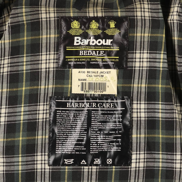 2000'S Barbour Bedale 3-Warrant Waxed Cotton Oiled Jacket, Made in England, Size C42 (Men's L equivalent) cotton Khaki type Vintage Second Hand