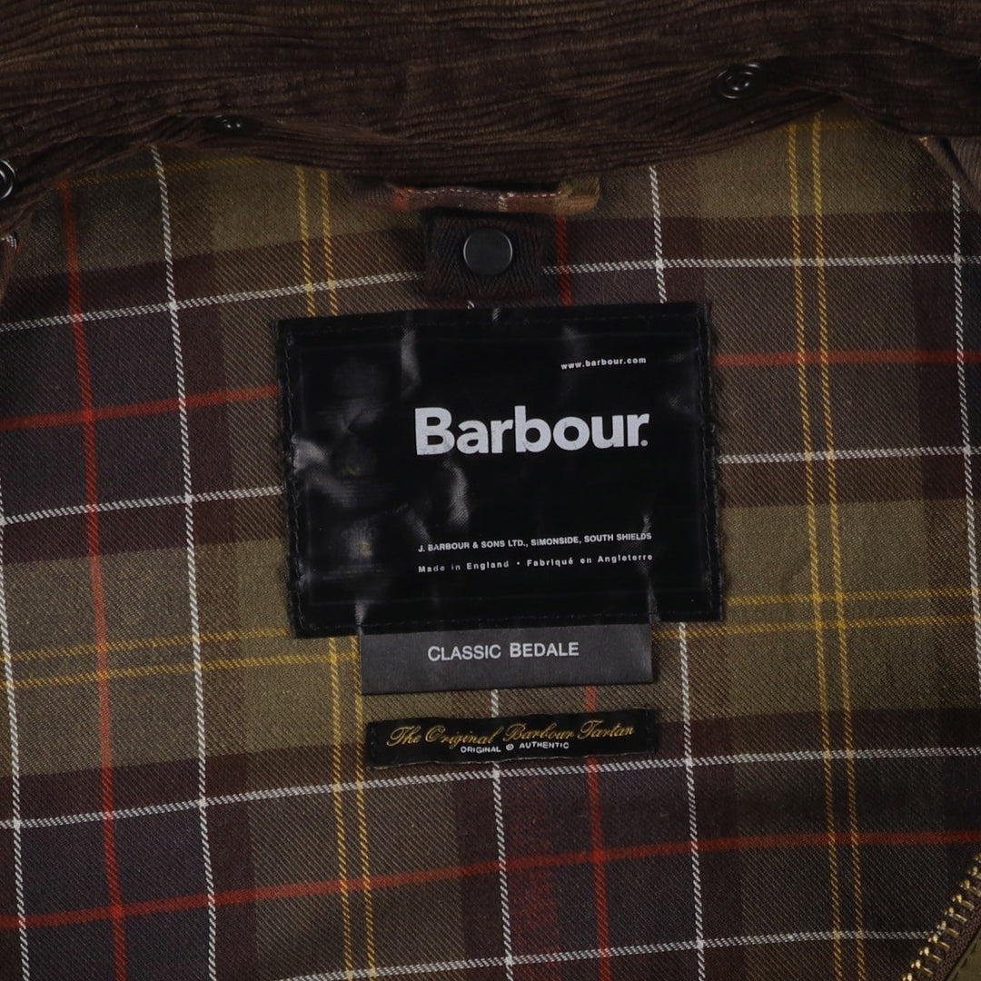 Barbour Classic Bedale 3-Warrant Waxed Cotton Oiled Jacket, Made in England, Size C42 (Men's L equivalent) Waxed cotton Khaki type Vintage Second Hand