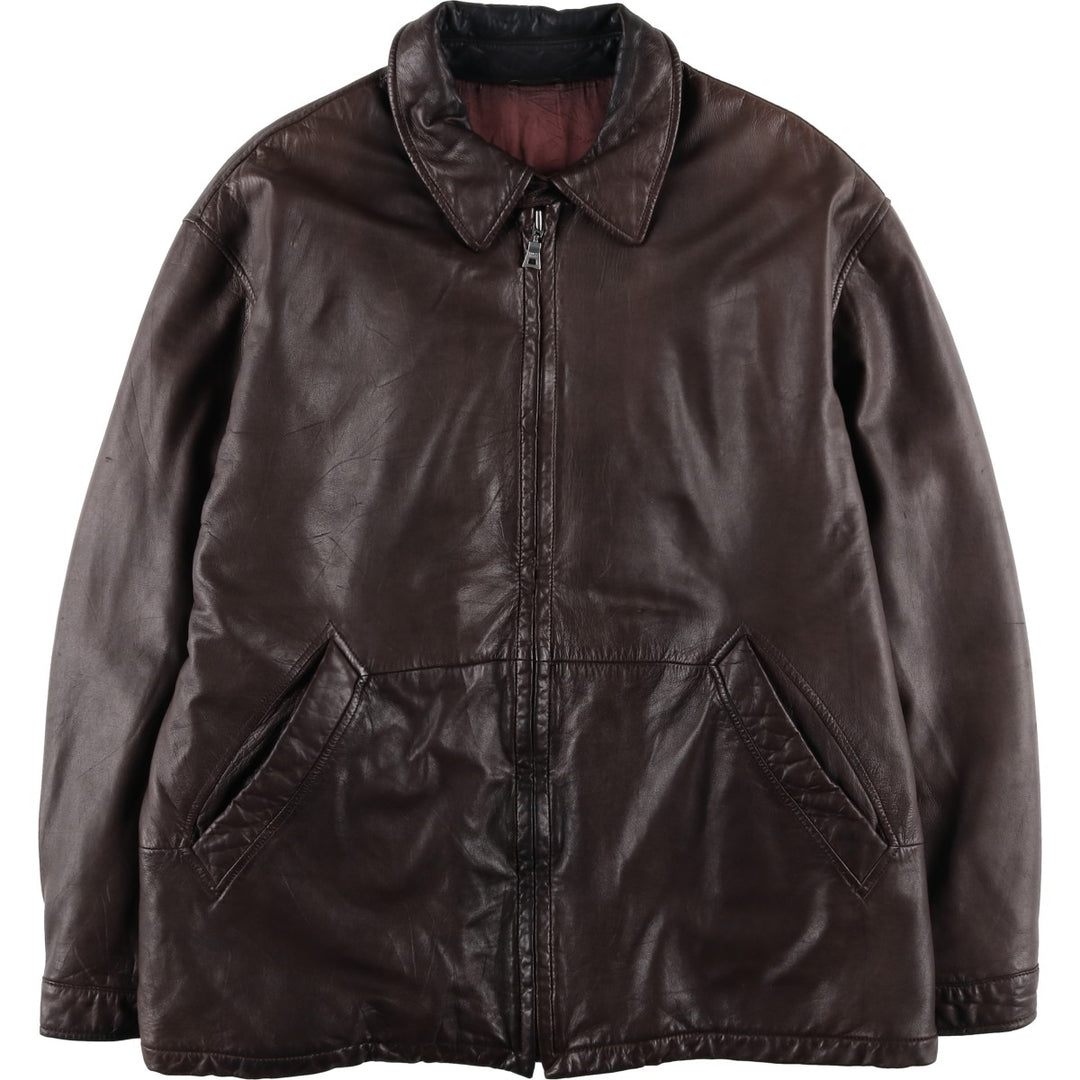 Hugo Boss padded leather jacket, men's size XL genuine leather brown type Vintage Second Hand